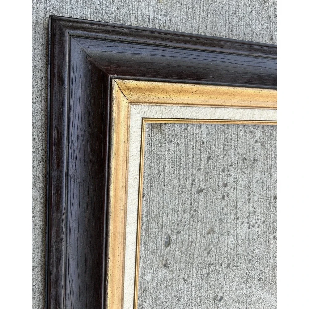 Vintage Wood Picture Frame Gold Espresso Linen Inset 20x30 Large Wall Decor